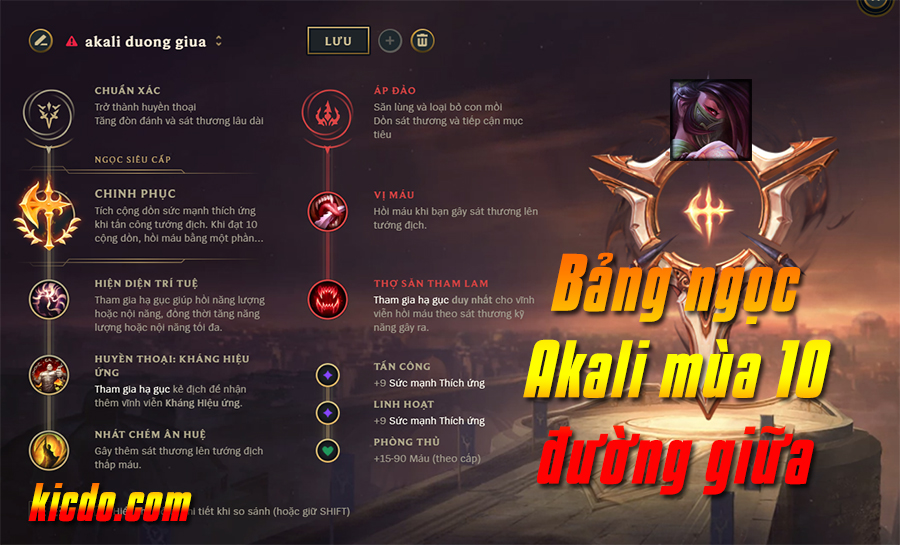 Akali mùa 13: Bảng ngọc bổ trợ, cách lên đồ Akali [MỚI] trang bị